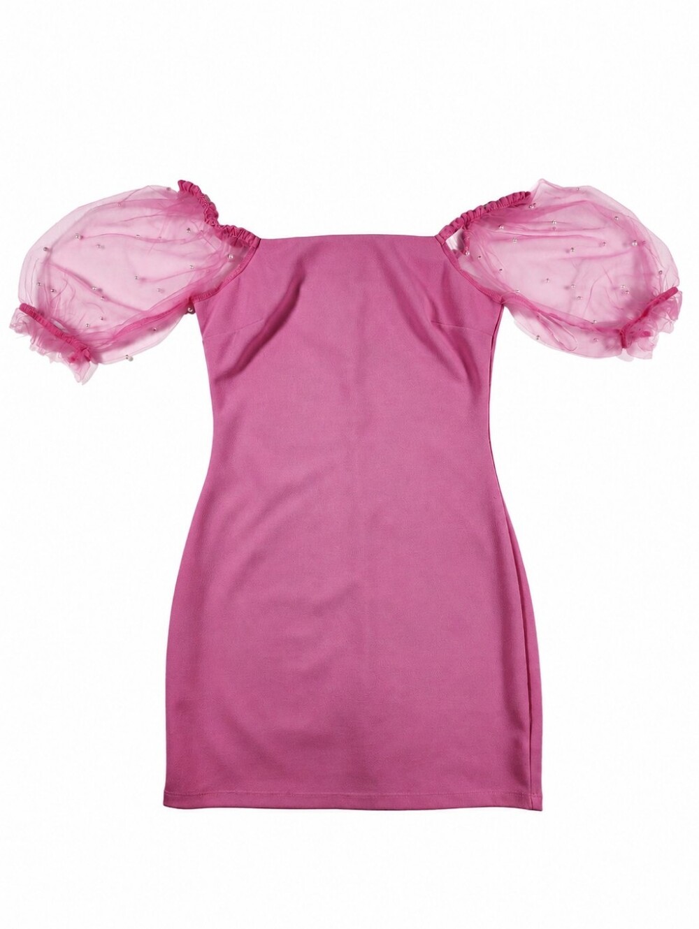 Allison + Kelly Pink Pearl Puff Sleeve Square Neck Bodycon Mini Dress S